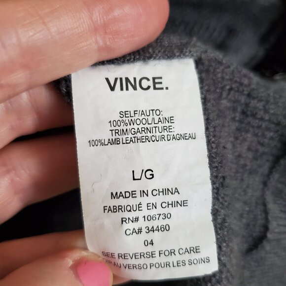 VINCE Wool Knit & Leather Trim Sweater Asymmetric Side Zip Grey Women's Large - Picture 9 of 11